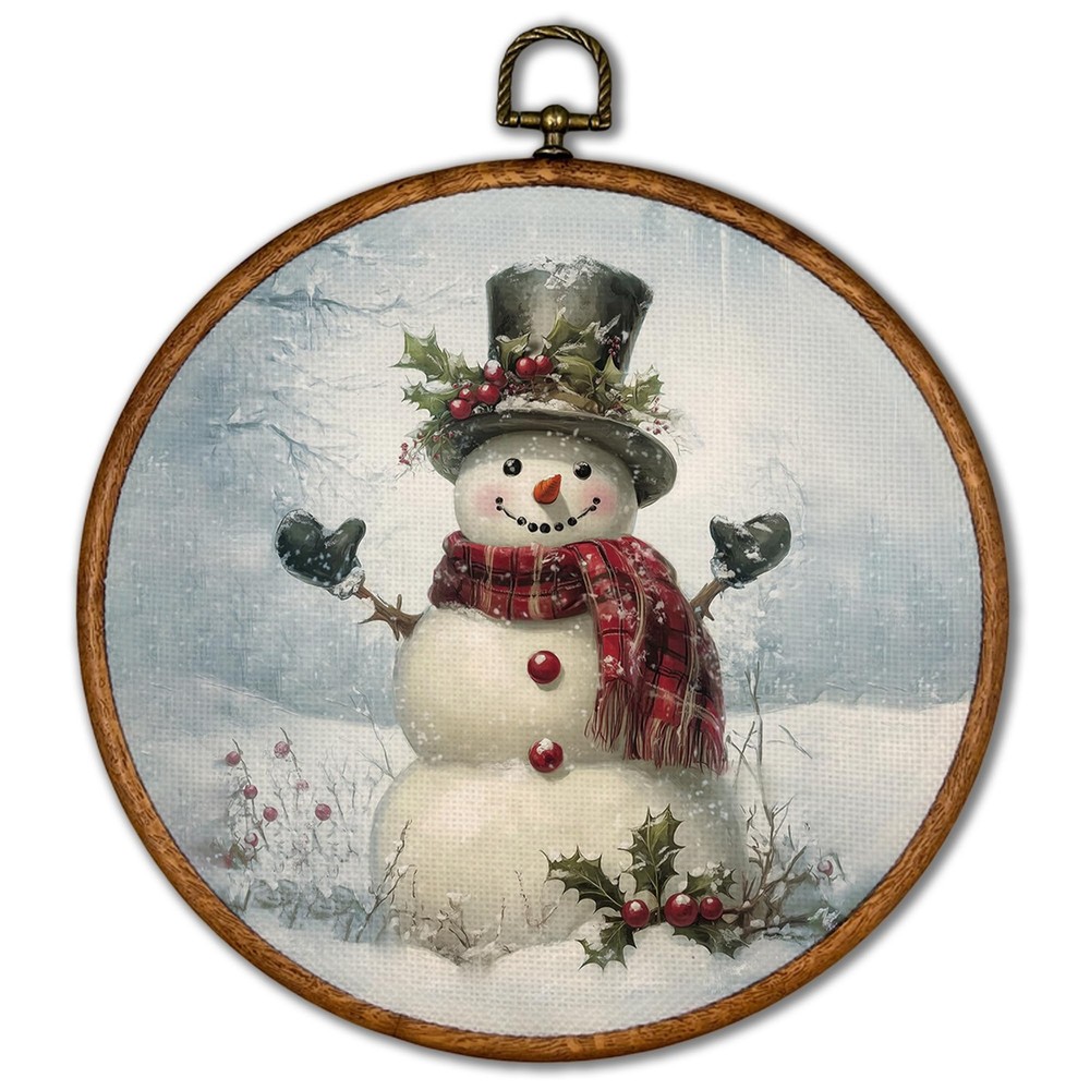 Vintage Winter Wall Decor Art - Retro Snowman Snowy Wall Art Canvas Frame Han...