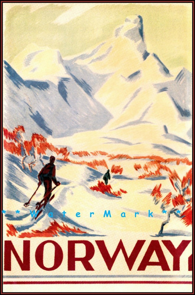 SKI Norway 1930 Scandinavia Vintage Poster Print Retro Style Winter Skiing Art