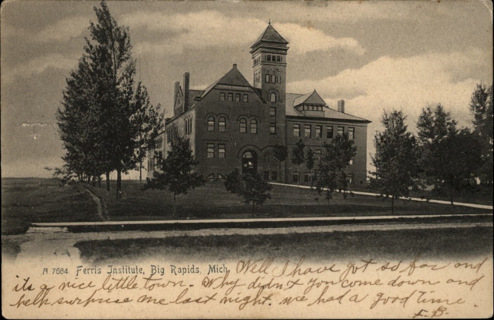 Big Rapids Michigan Ferris Institute Rotograph UDB 1906 to Shelby MI postcard
