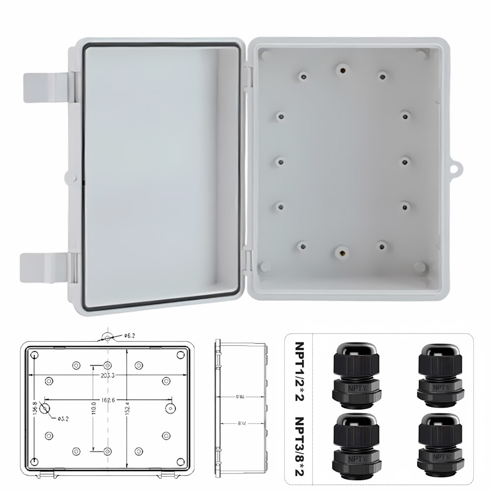 Plastic Electrical Enclosure Outdoor IP65 ABS Wire Junction Box w/ Cable Glands-image