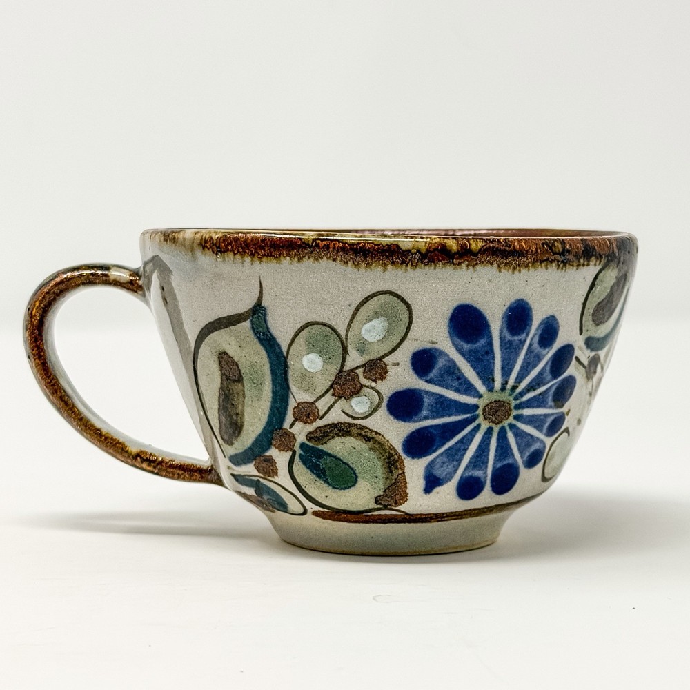 Ken Edwards Tonala Pottery Mug Cup Signed Bird Floral Butterfly Mexico VTG