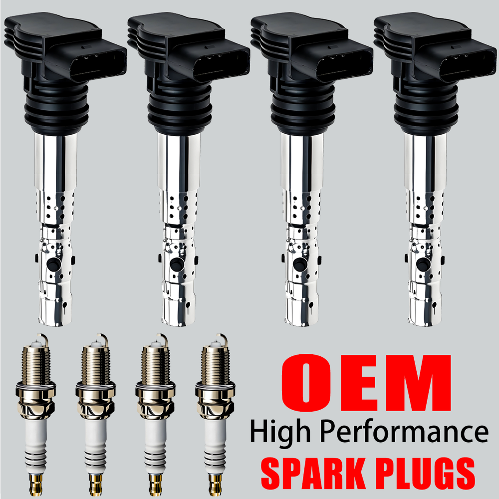 4X OEM Ignition Coil & 4X Iridium Spark Plug For VW Beetle A4 TT 1.8L 2.7L UF411