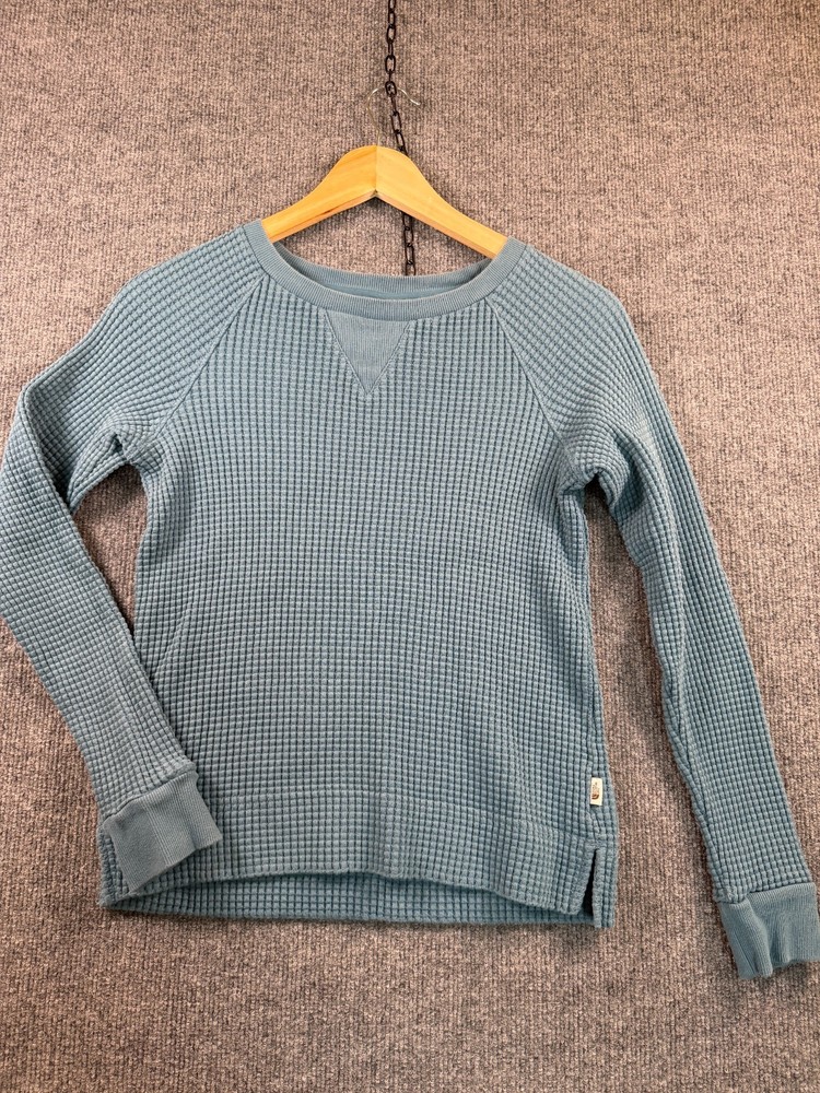 The North Face Women Long Sleeve Chunky Waffle Knit Shirt Top Crew Neck XS Blue