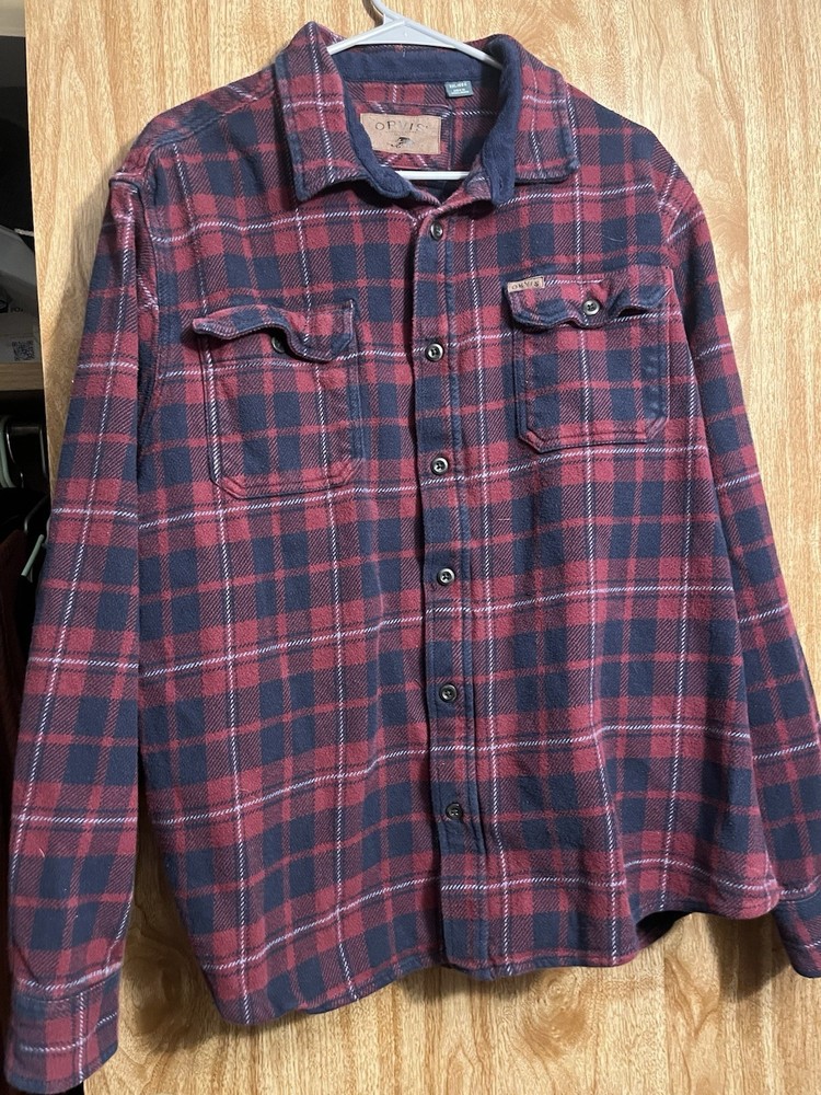 Orvis Heavy Flannel Shirt Jacket Hand Pockets Shacket Button Down Plaid Blue XXL
