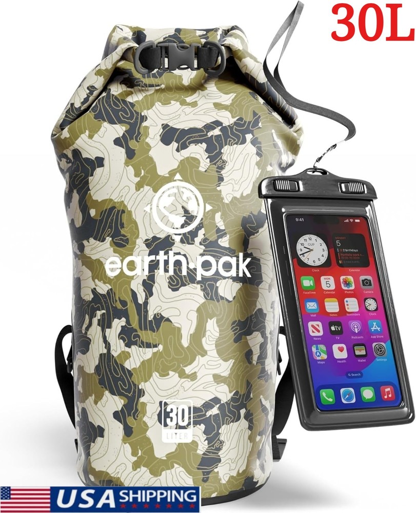 30L Waterproof Backpack Dry Bag Keeps Gear Dry with Waterproof Phone Case Camo
