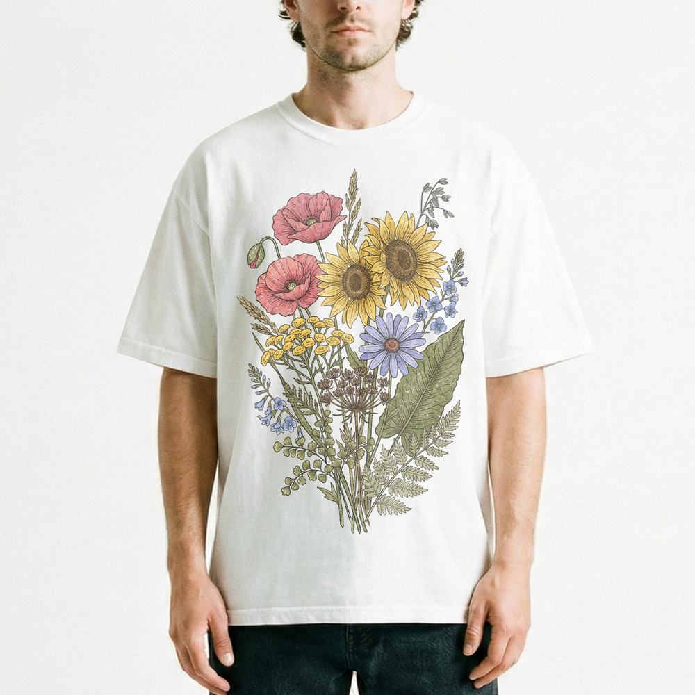 Wildflower Bouquet Sunflower Poppy T-Shirt Botanical Nature Floral Garden Tee
