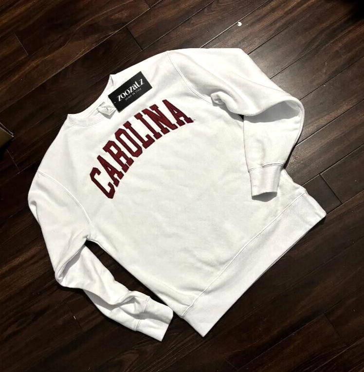 ZOOZATZ Womens USC Carolina NCAA Fan Crewneck Sweatshirt in White Maroon Size S  