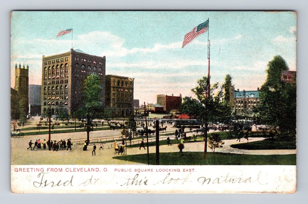 Cleveland OH-Ohio, Greetings, Public Square Looking East, Vintage Postcard