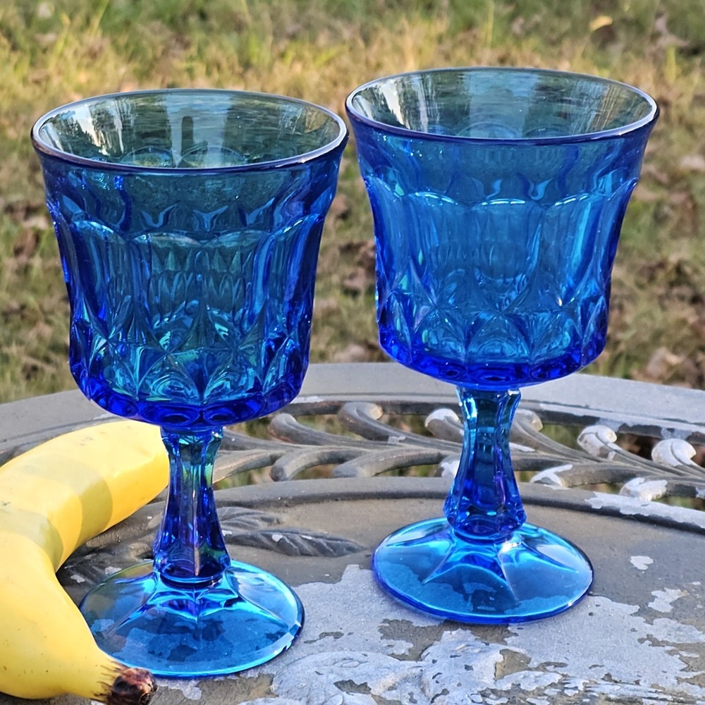 Vintage Noritake Perspective Blue Footed Wine Goblets Set of 2