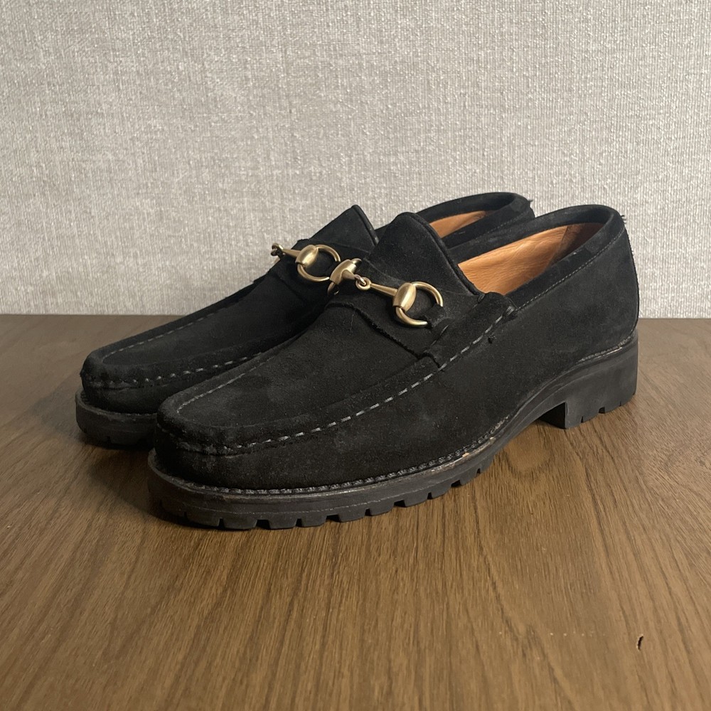 Gucci Horsebit Loafers Mens 7 Vintage Black Suede Lug Soles Authentic