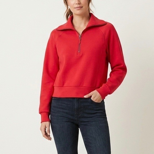 Spanx AirEssentials Half Zip Pullover Red Sweatshirt Size Medium
