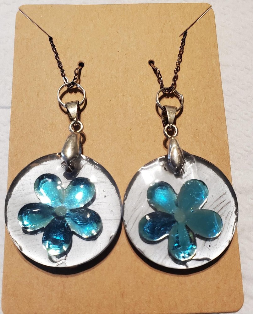 Hand Crafted Blue Flower Earrings