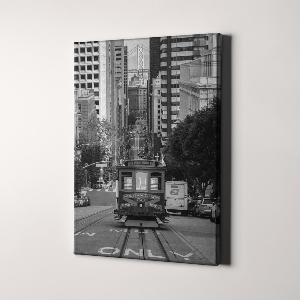 San Francisco Streetcar Black and White Vintage California Canvas Wall Art Print