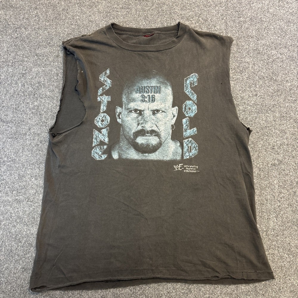 Vintage 1998 Titan WWF Stone Cold Steve Austin T Shirt Men’s Black Cut Sleeves