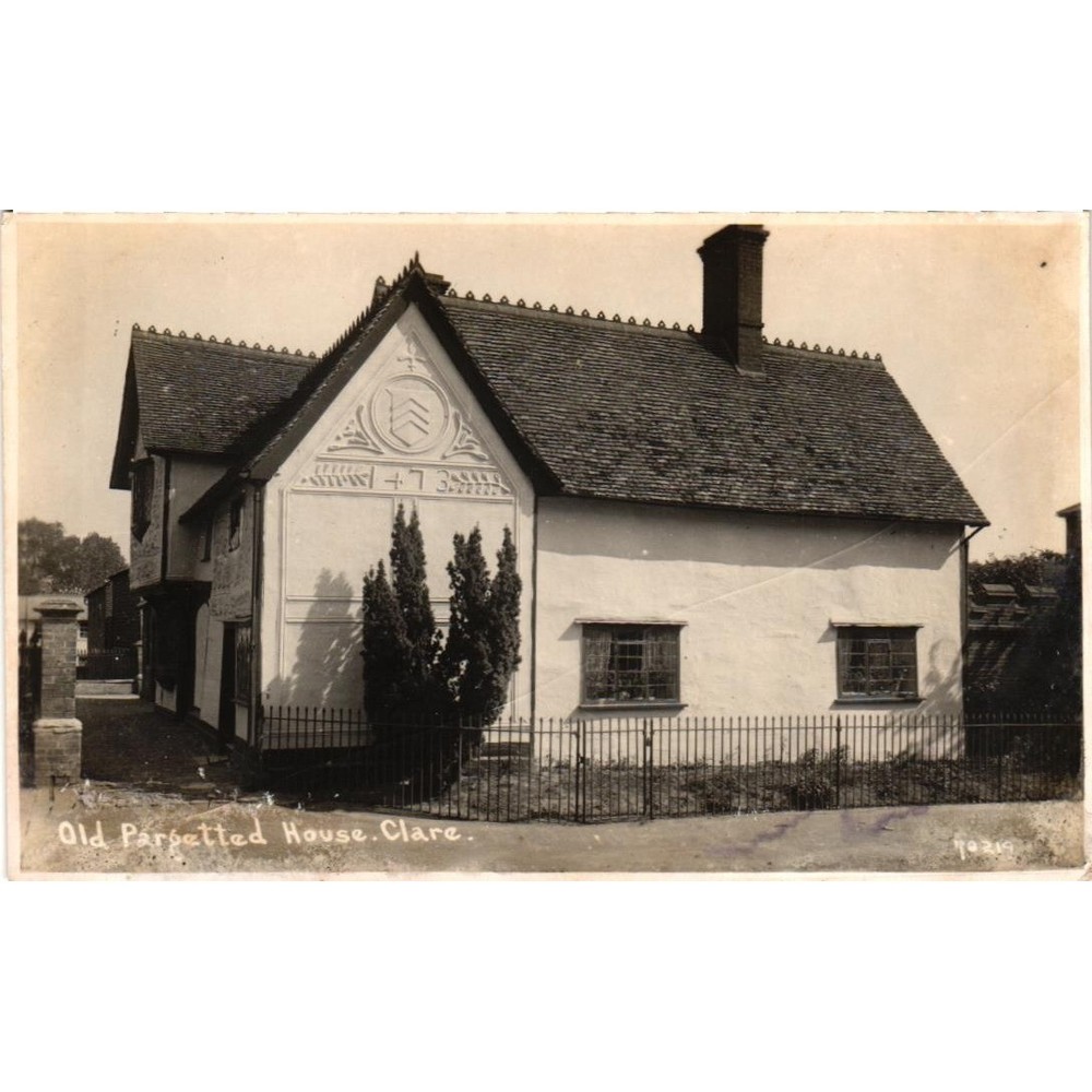 Old Pargetted House Clare Suffolk England RPPC Real Photo Postcard British Made