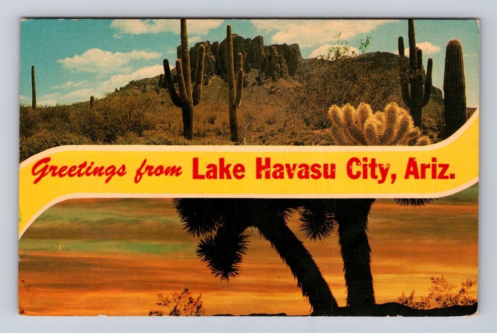Lake Havasu City AZ-Arizona, Banner Greetings, Desert Scenes, Vintage Postcard