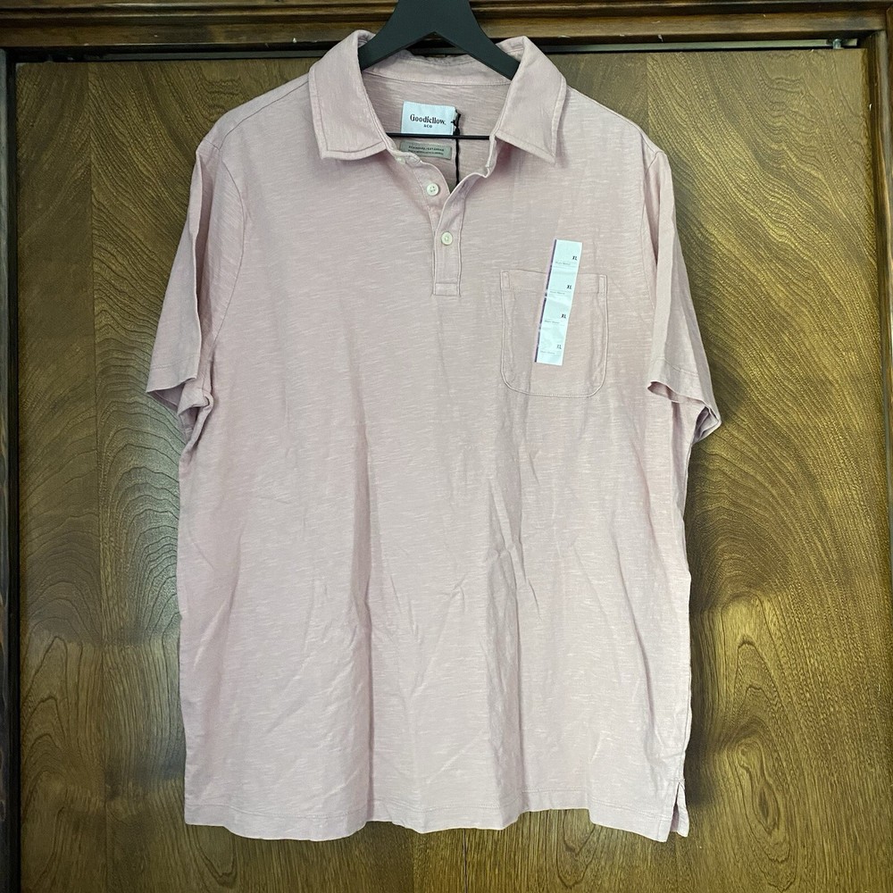 NWT Goodfellow XL Mens Pink Polo Short Sleeve Lightweight No-Roll Collar Shirt