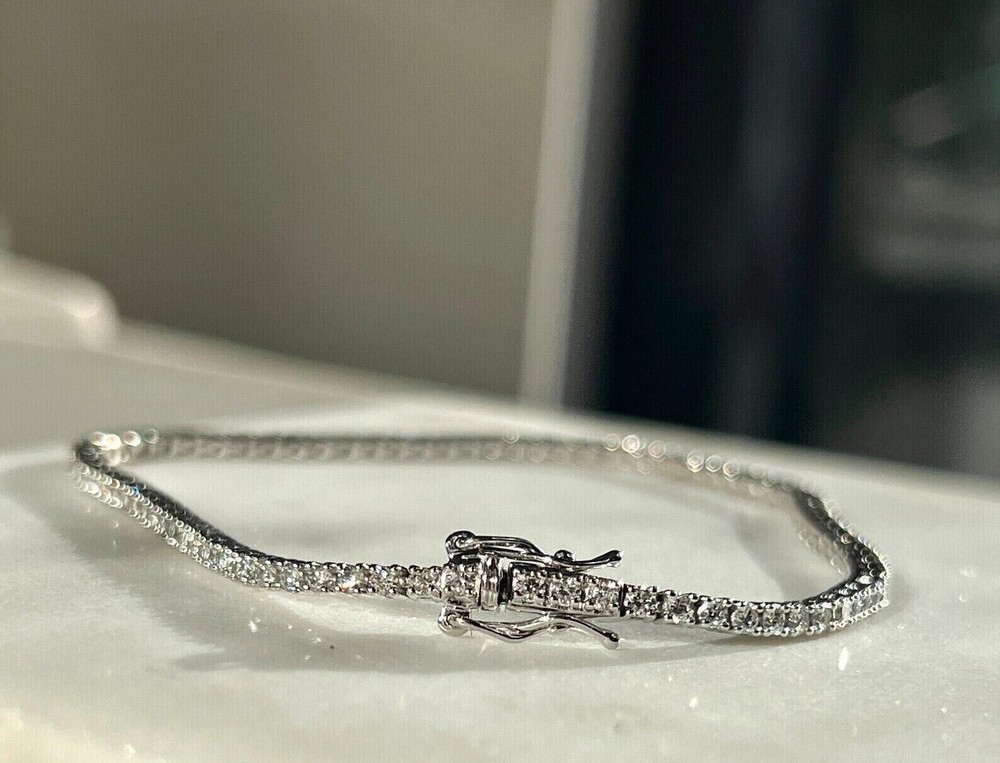 14K White Gold Plated Certified Moissanite Round Cut 2.00 Ct Tennis Bracelet