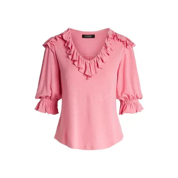 Lauren Ralph Lauren NWT Women's Ruffle-Trim Top Blouse Rose Pink Size XL $115