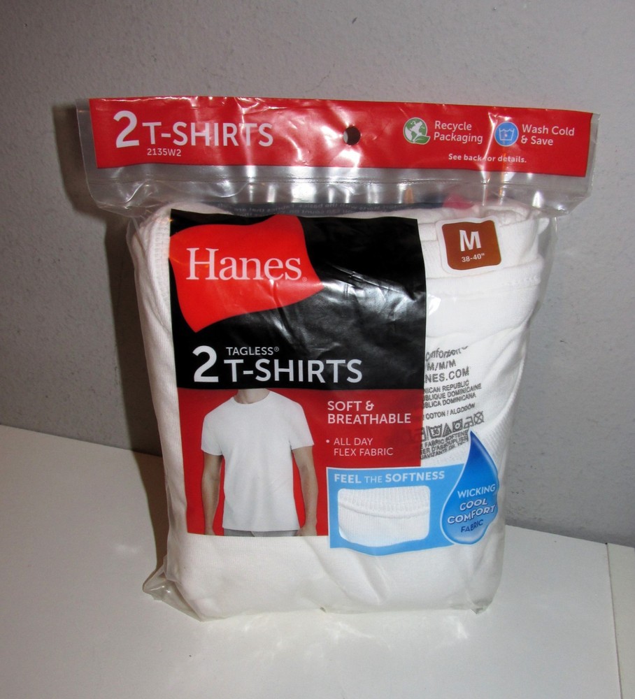 Mens Hanes Tagless White Tees (2 PACK) Size Med 38-40- BRAND NEW UNOPENED