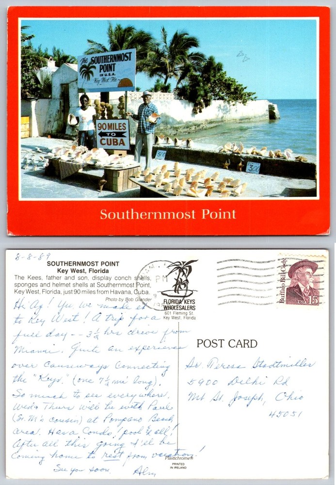 Southernmost Point Key West FL 1989 Postcard Florida Keys Wholesalers