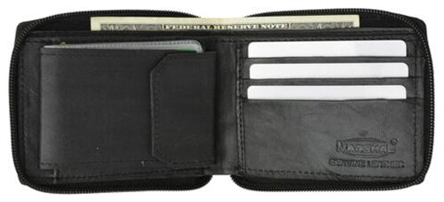 Genuine Leather Men's Bifold Zip Wallet with Card Sleeve US Seller