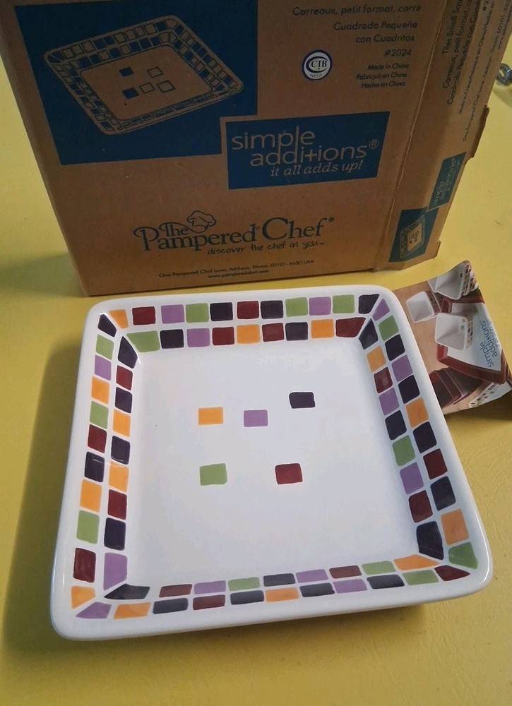 (4) Pampered Chef Simple Additions Tiles Small Square Plate Mosaic #2024