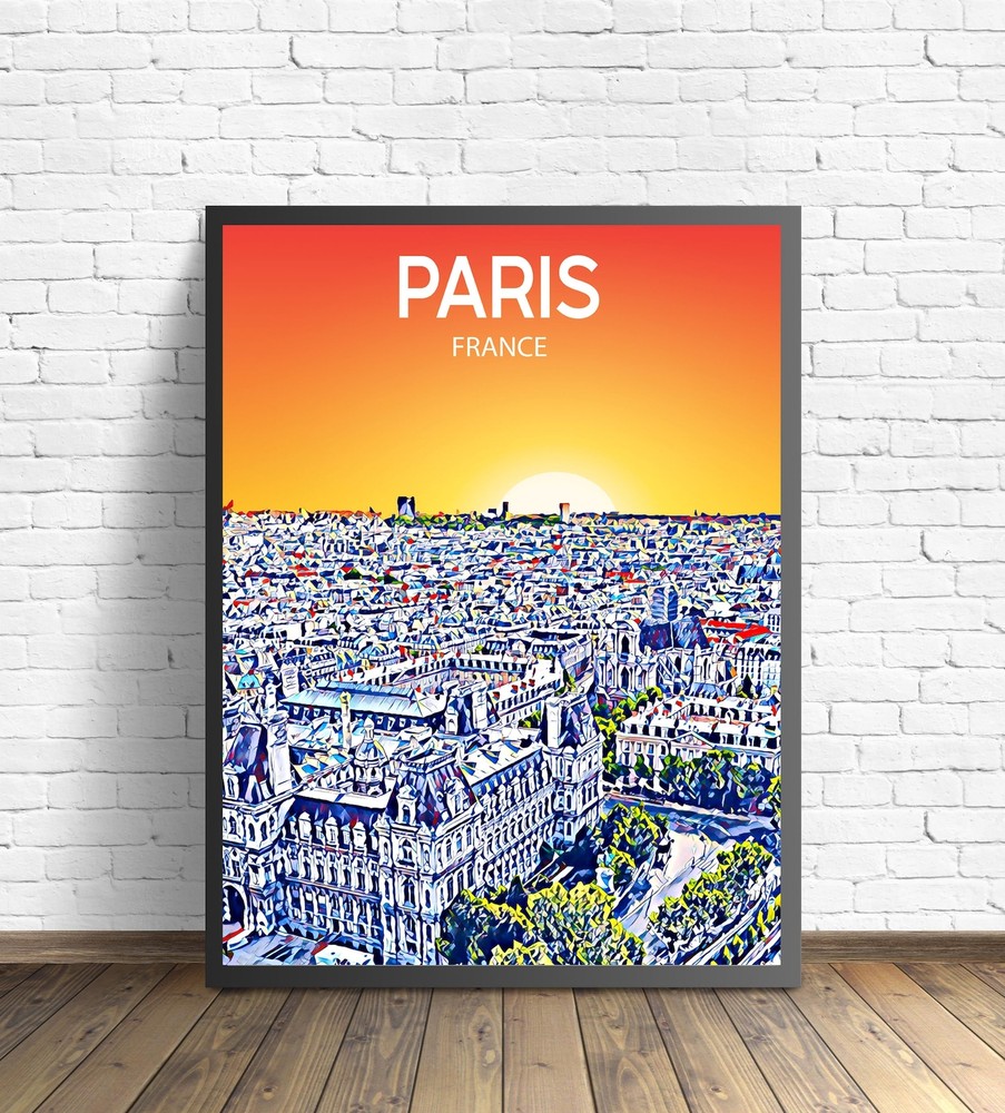 Paris France Art Poster Sunset Night Poster Art Print Paris City Modern Wall