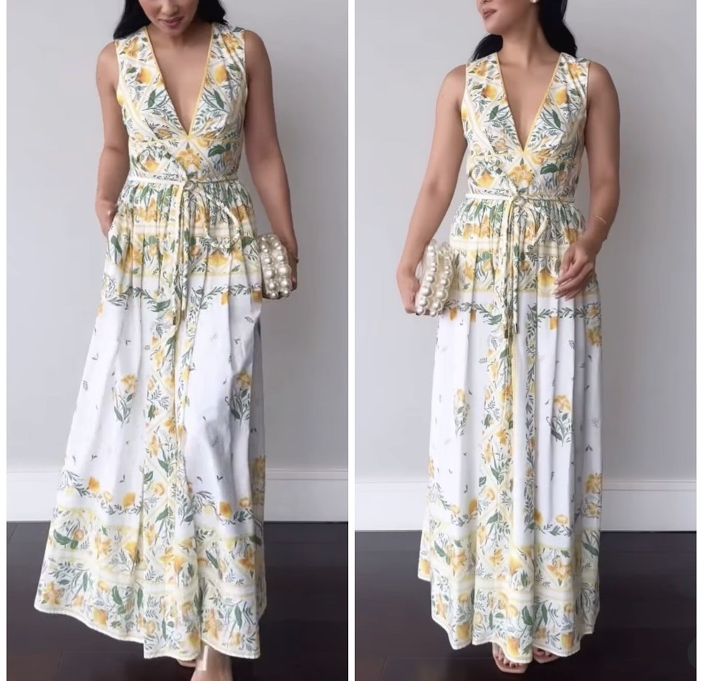 Antonio Melani X Style By Simkins Hannah Green Yellow Floral Maxi Dress Nwt 10