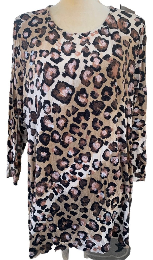 Ruby Road Leopard Print Top Womens 1XL Tunic Length Rayon Pullover Long Sl