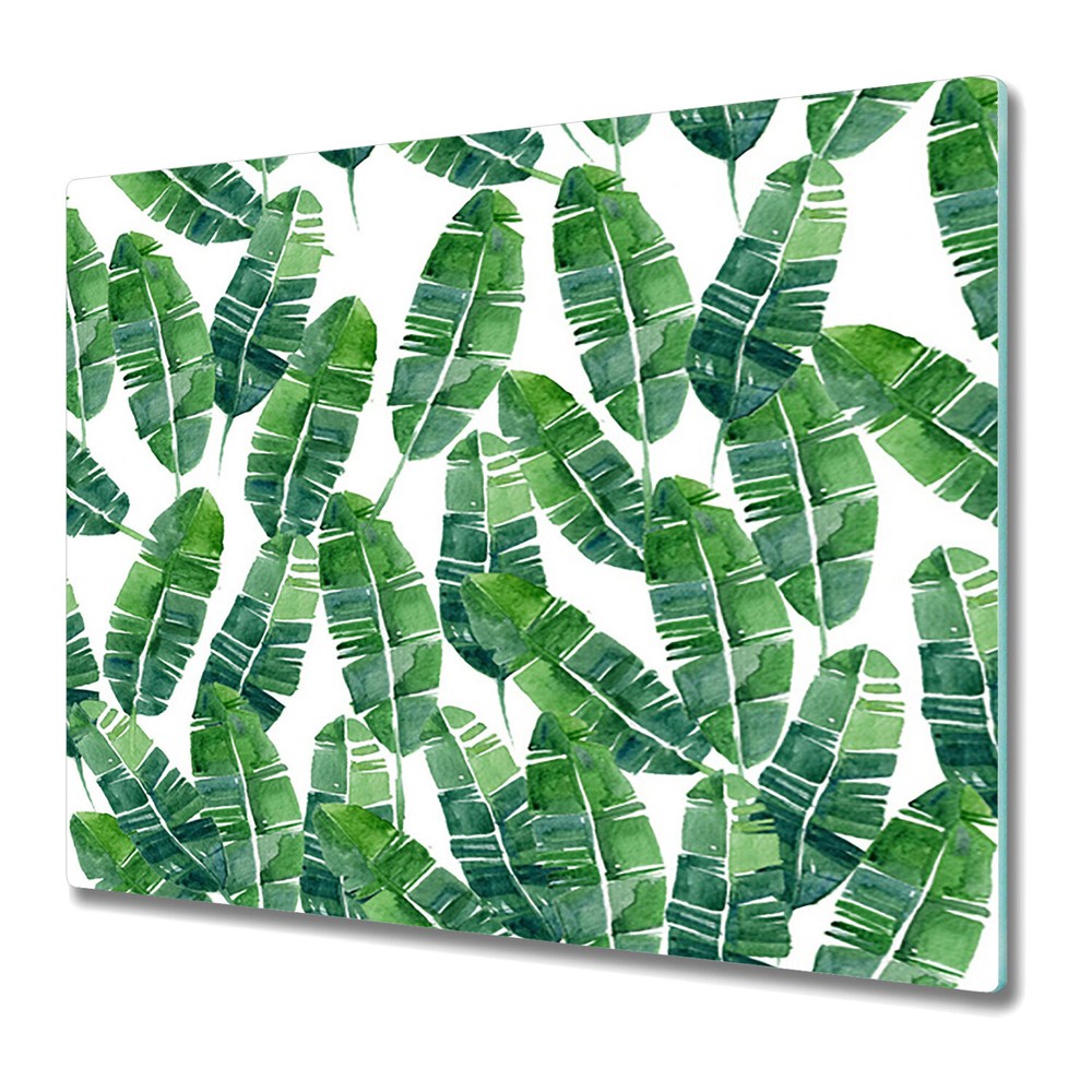 Glass Chopping Board Worktop Saver Green exotic leaves Tropical 60x52