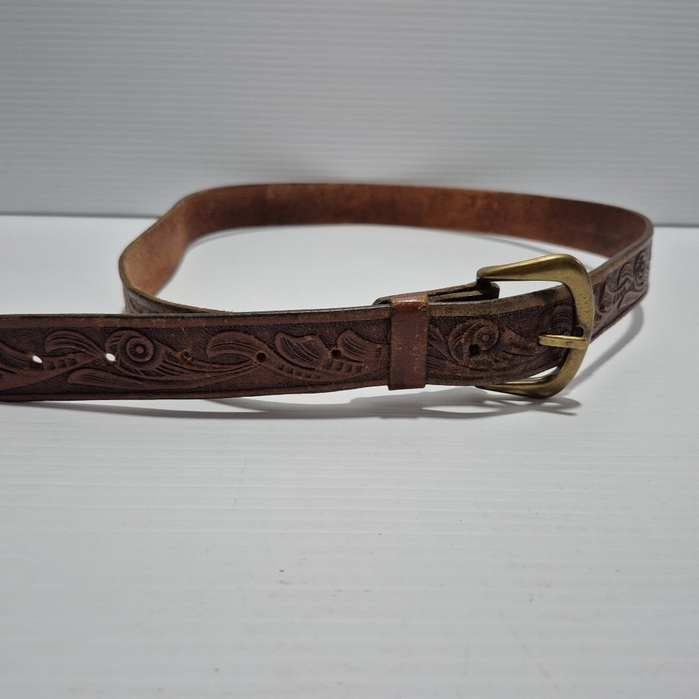 Handmade Vintage Brown Leather Belt with Brass Buckle 81-105cm 3cm Wide