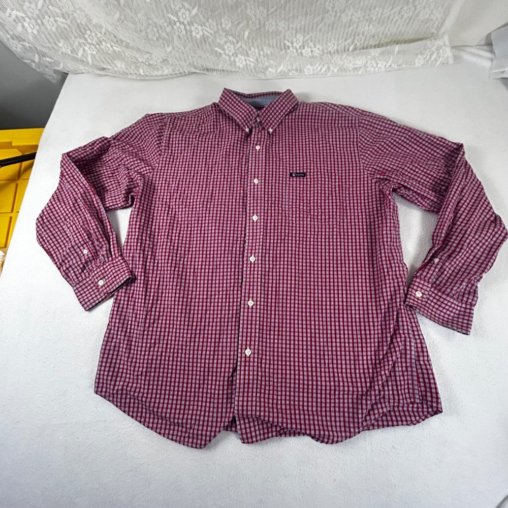 Chaps Mens Red Plaid Button Down Easy Care Long Sleeve Shirt XL