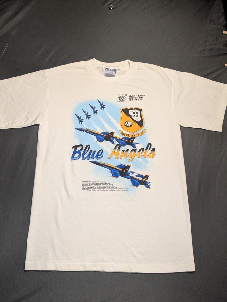 VINTAGE 90s BLUE ANGELS US NAVY FIGHTER JETS SINGLE STITCH GRAFFITI T SHIRT M
