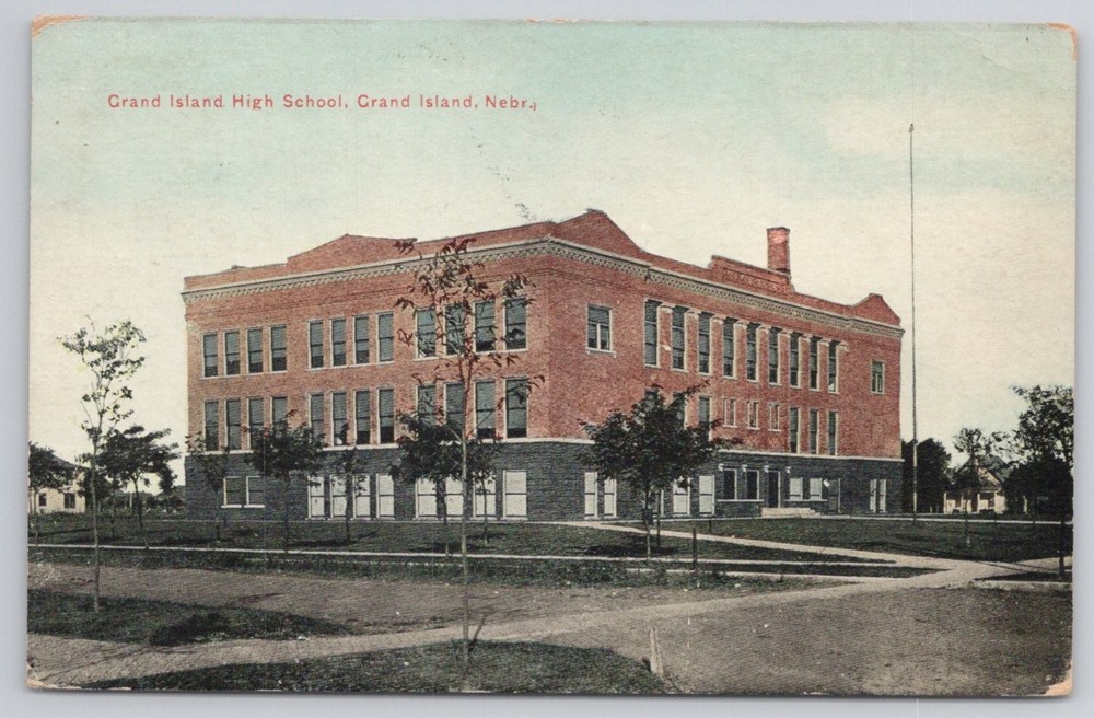 Grand Island High School Nebraska Postcard c.1910s Posted Ashland Ohio