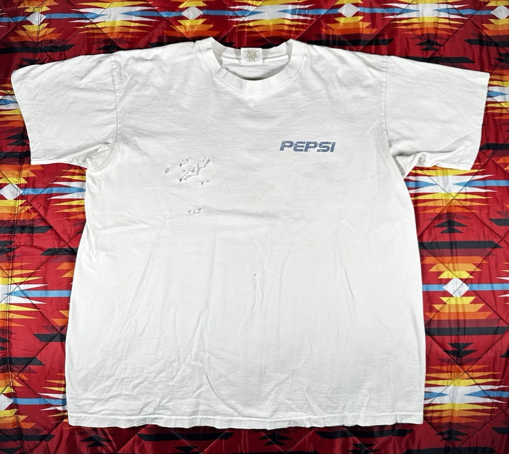Vintage 90s Single Stitch Pepsi Kroger Logo Promo T Shirt Mens XL White Thrashed