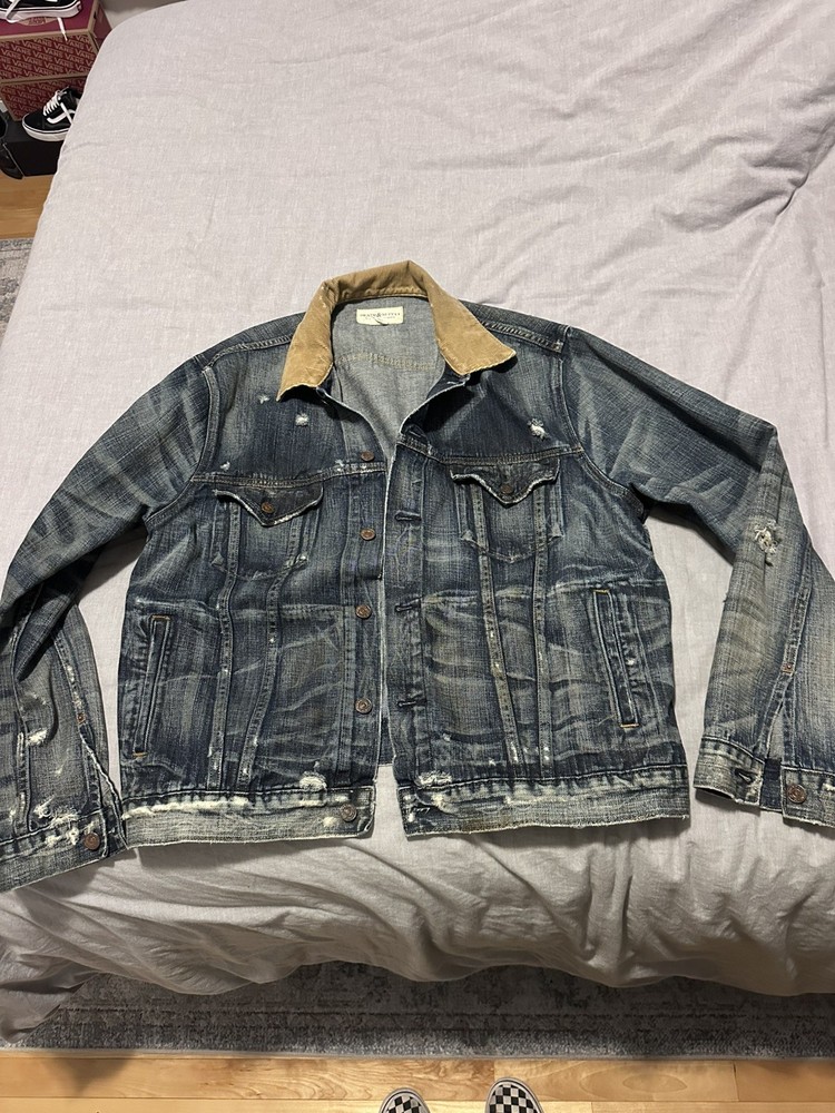 Ralph Lauren Denim Supply Distressed Ripped Faded Blue Jeans Trucker Jacket XXL
