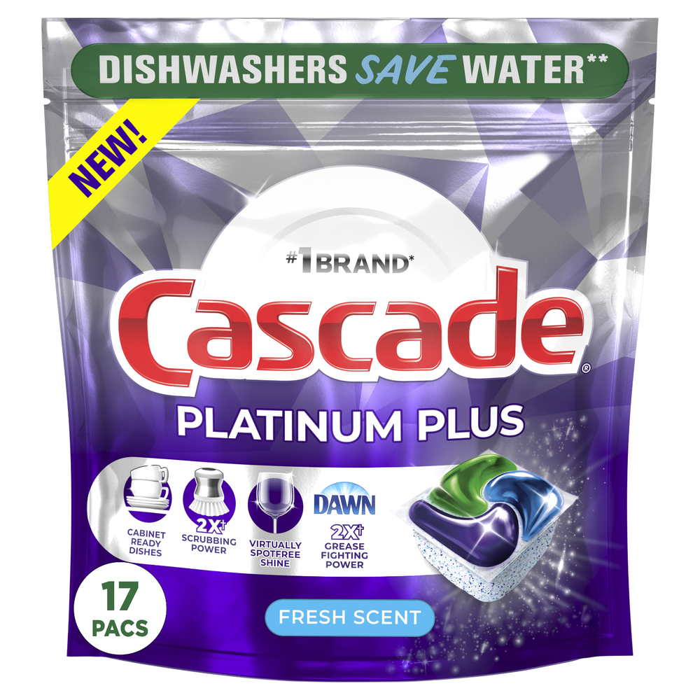 Cascade Platinum Plus Dishwasher Pods, Fresh Scent, 17 CT pack of 6 = 102 count