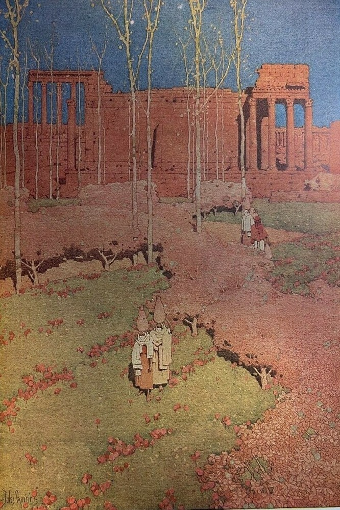 1910 Vintage Magazine Illustration Temple of Bacchus at Baalbec by Jules Guerin
