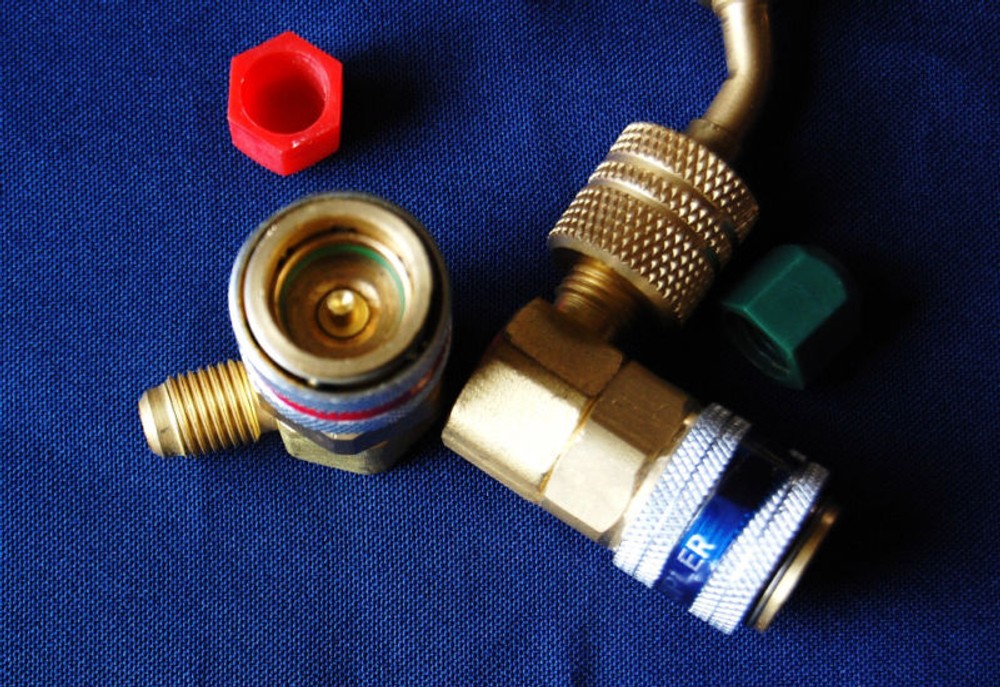 Car/Boat AC Port Quick Snap-on Coupler  + R134a Can Tap 1/4FL Manifold Gauge Set