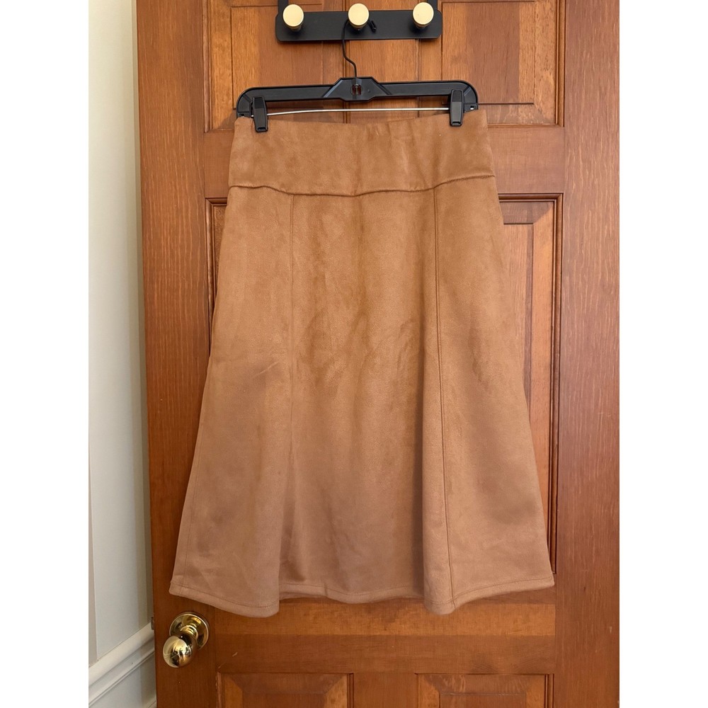 Belle Kim Gravel PerSuede Me Midi Skirt Womens Small Cognac A-Line Side Pockets