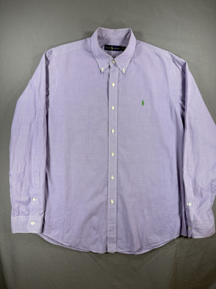 Polo Ralph Lauren Purple & White Gingham Green pony Button Down Shirt Size XL
