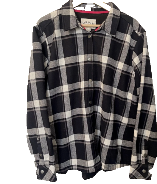 Orvis Womens Pinnacle Fleece Lined Flannel Shirt Jacket Shacket (BLK/WHITE,XXL)
