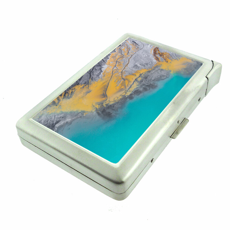 Abstract Painting Em2 Cigarette Case with Built in Lighter Metal Wallet