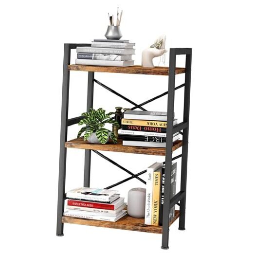 Industrial Rustic 3-Tier Metal Bookshelf Vintage Small Bookcase