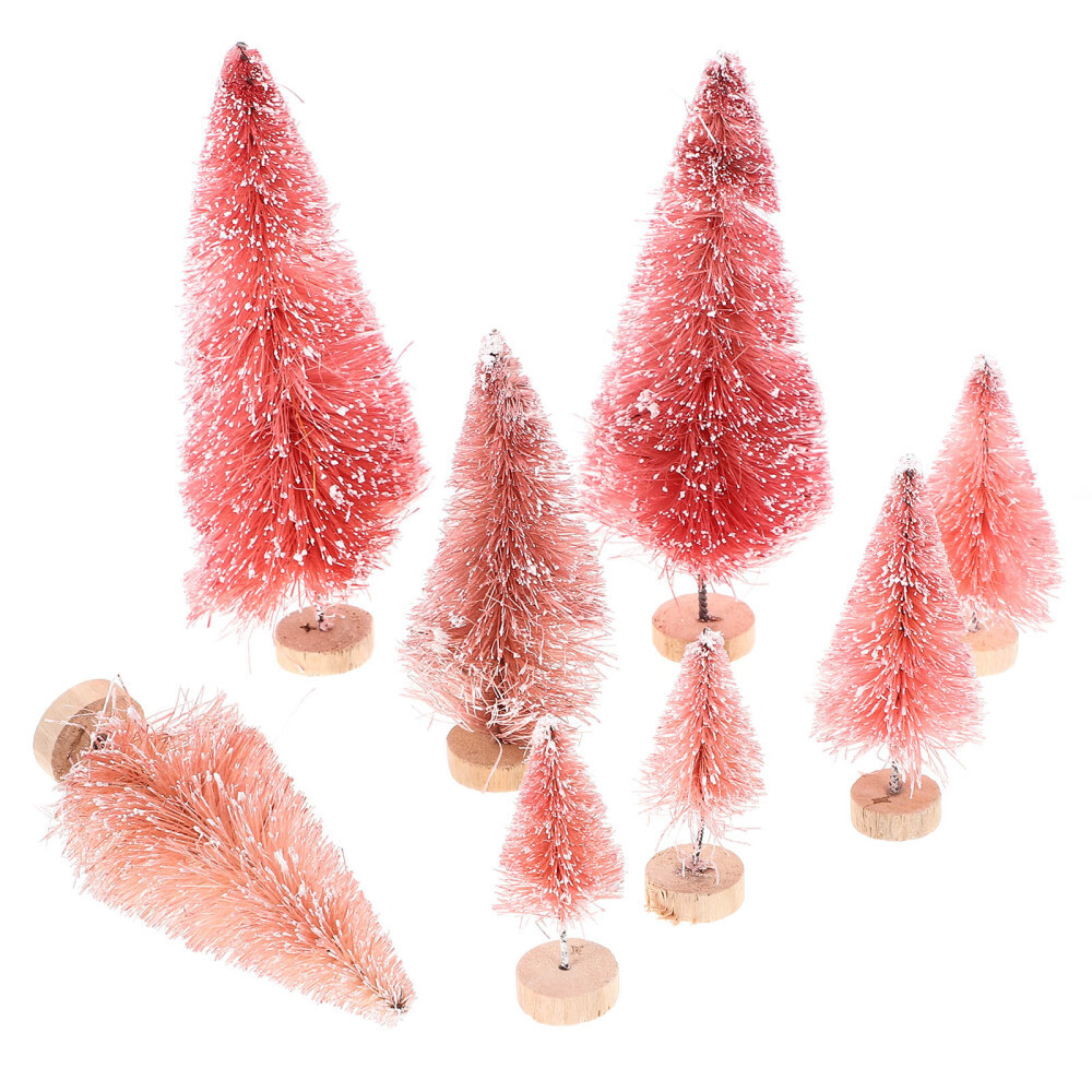 8 Pcs Mini Bottle Brush Trees with Ornaments Miniature Artificial