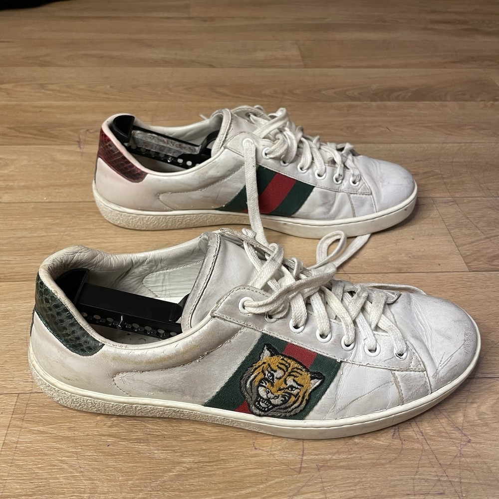 Gucci Ace Tiger Leather Low-Top Sneakers Mens White Size 41EU 8US-image