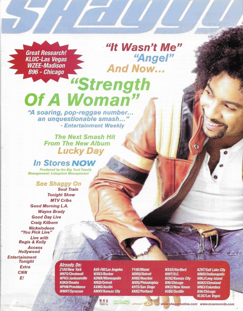 SHAGGY Vintage Strength 2002 PROMO TRADE AD Poster for Lucky day MINT 8.5x11