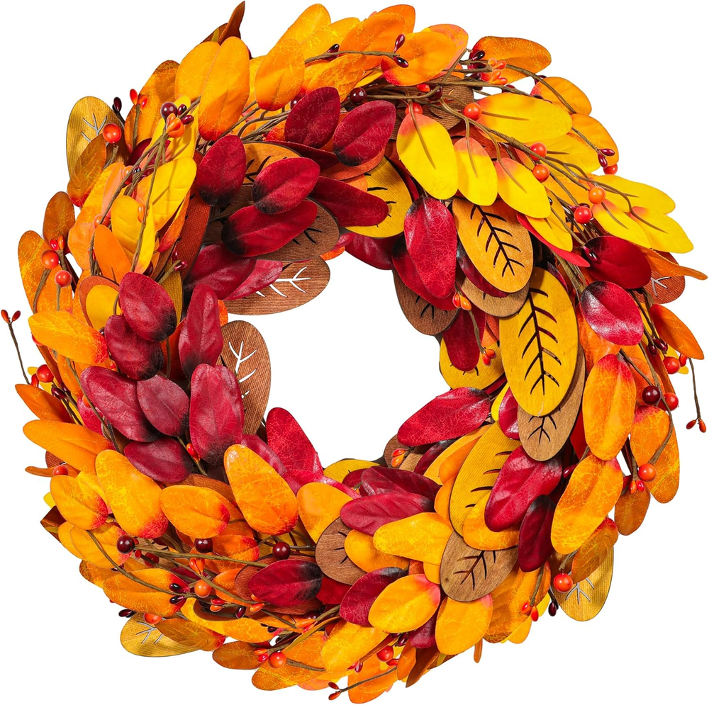 20 Inch Artificial Fall Wreath for Front Door Decor