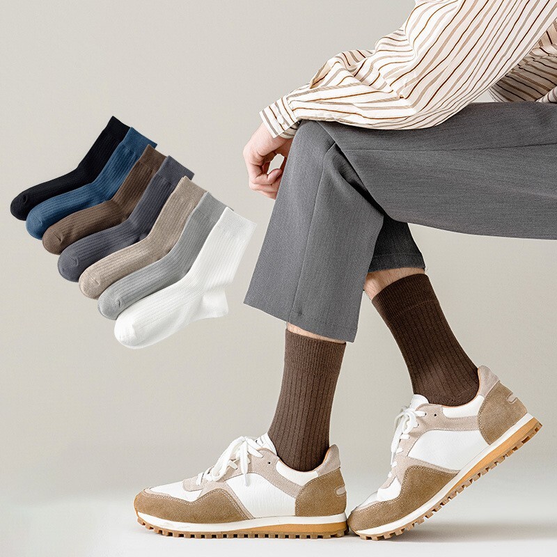 Lot 5 pairs Men Solid Cotton Crew Socks Warm Comfort Breath Sports Socks